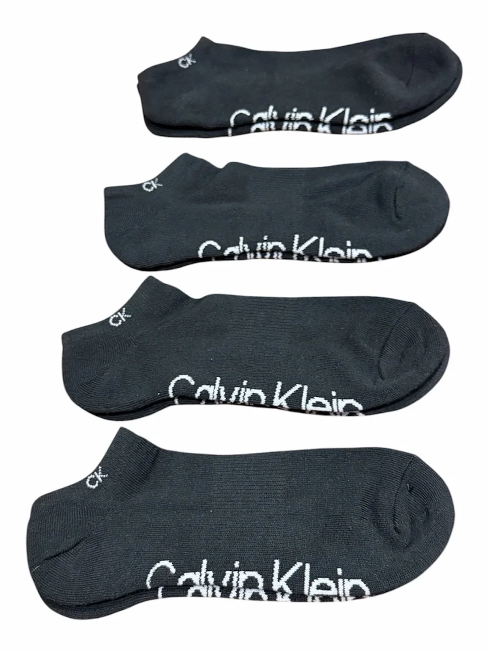 Calvin Klein Black Low-Cut No-Show Socks with White Logo - 4 Pack, men’s